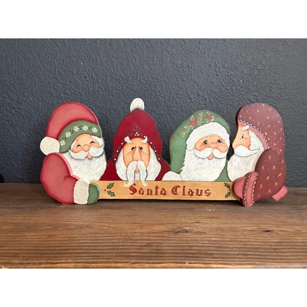 Vintage Wooden Santa Claus Tabletop Sign Art Christmas Decor Hand Painted 24